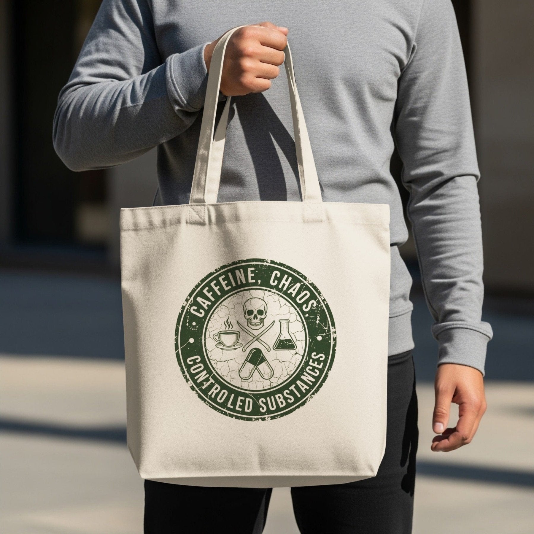 Caffeine, Chaos & Controlled Substances Tote Bag - Pharmacy Apparel for Pharmacists, Techs & Students