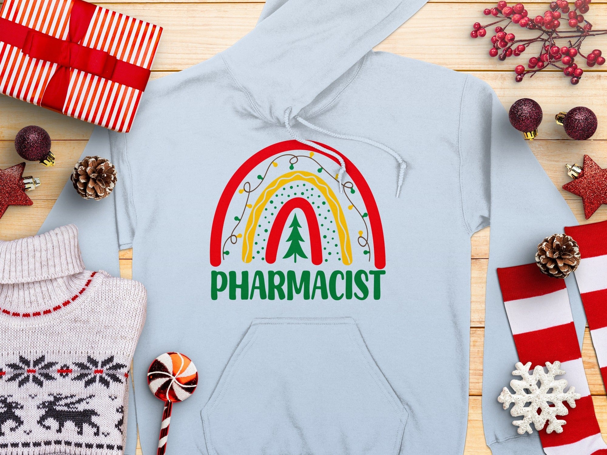 Festive Rainbow Pharmacist Holiday Hoodie Product