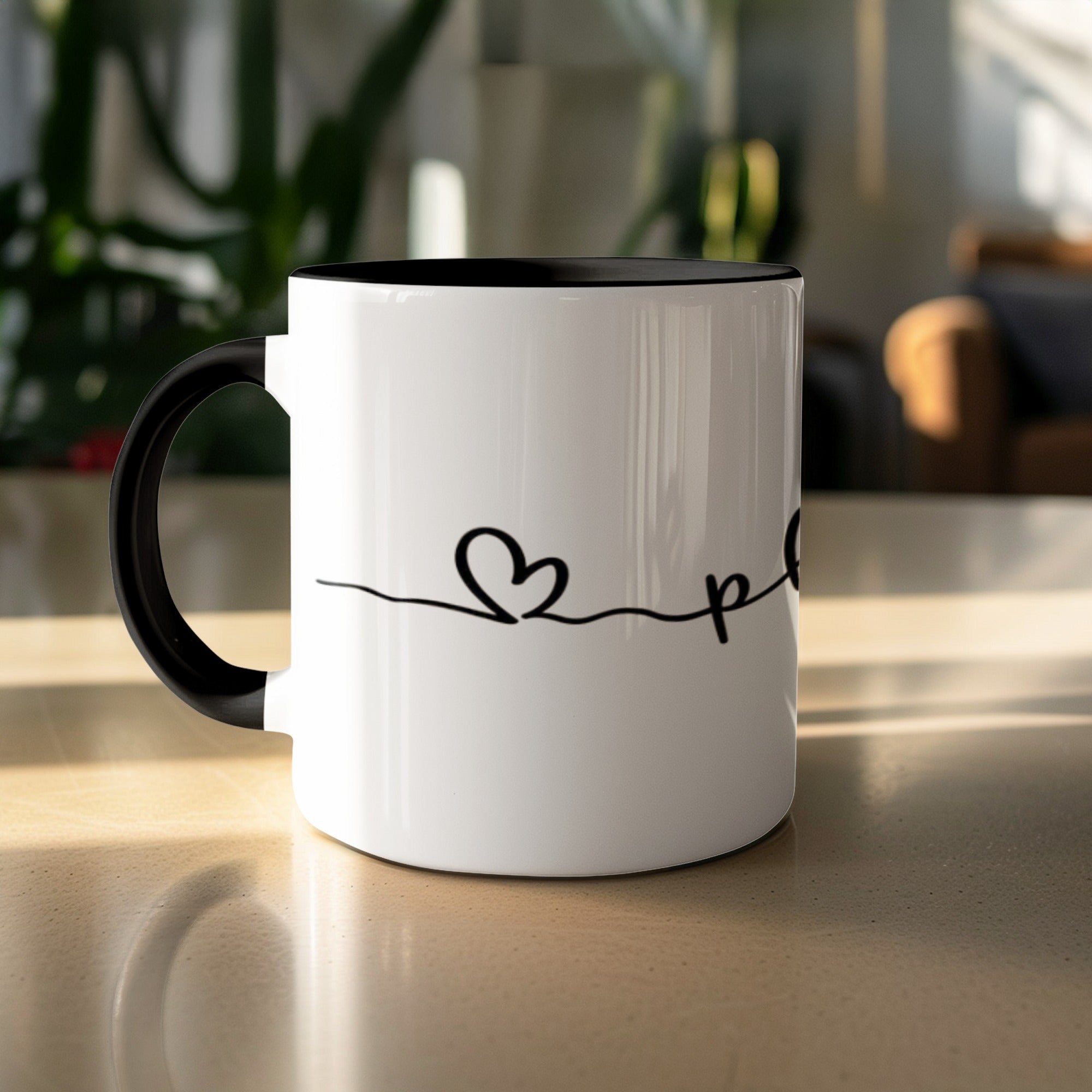 Cute Heartbeat Design Mug with Elegant Black Handle