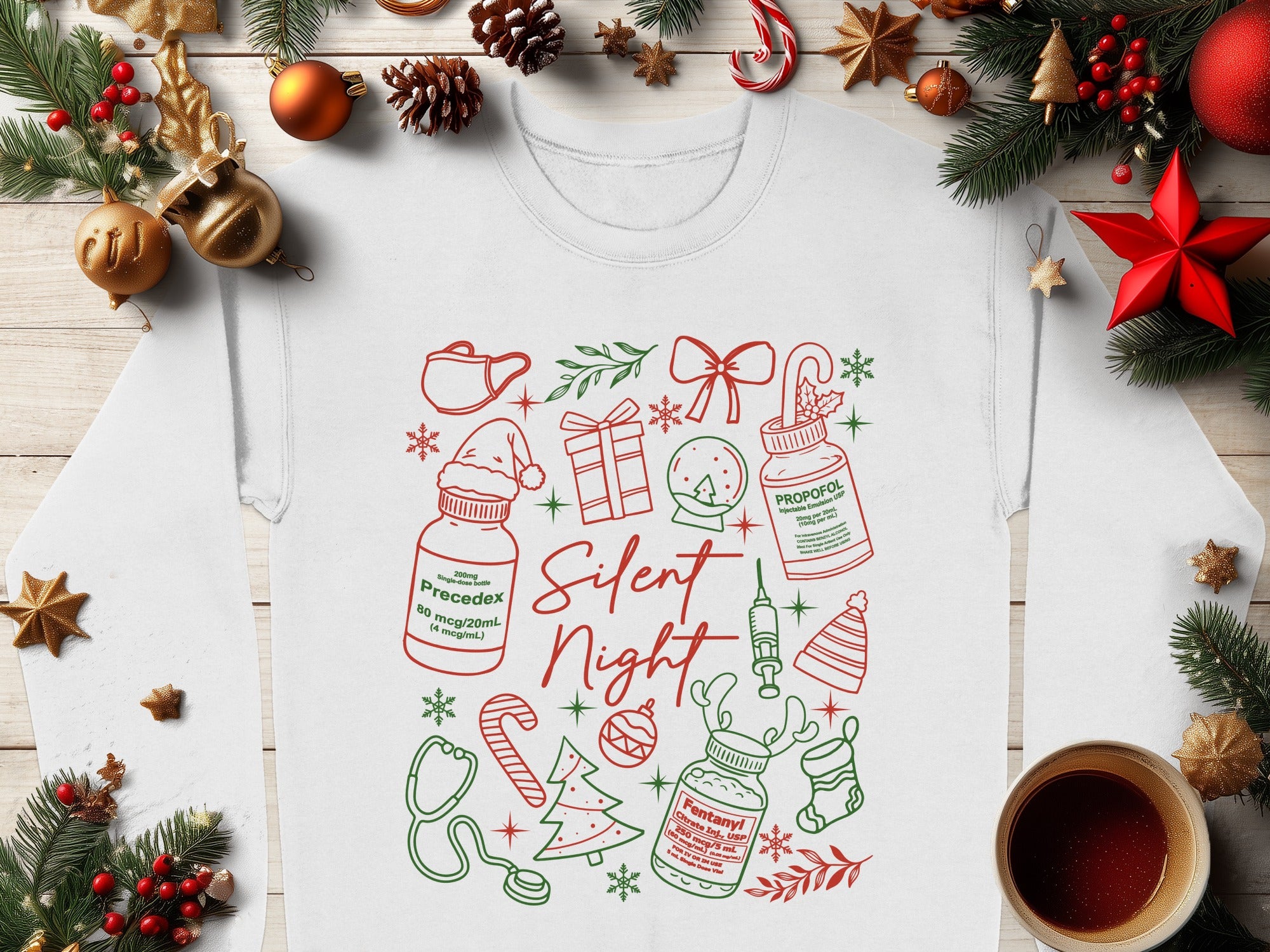 Silent Night Christmas Themed Medical Print Shirt
