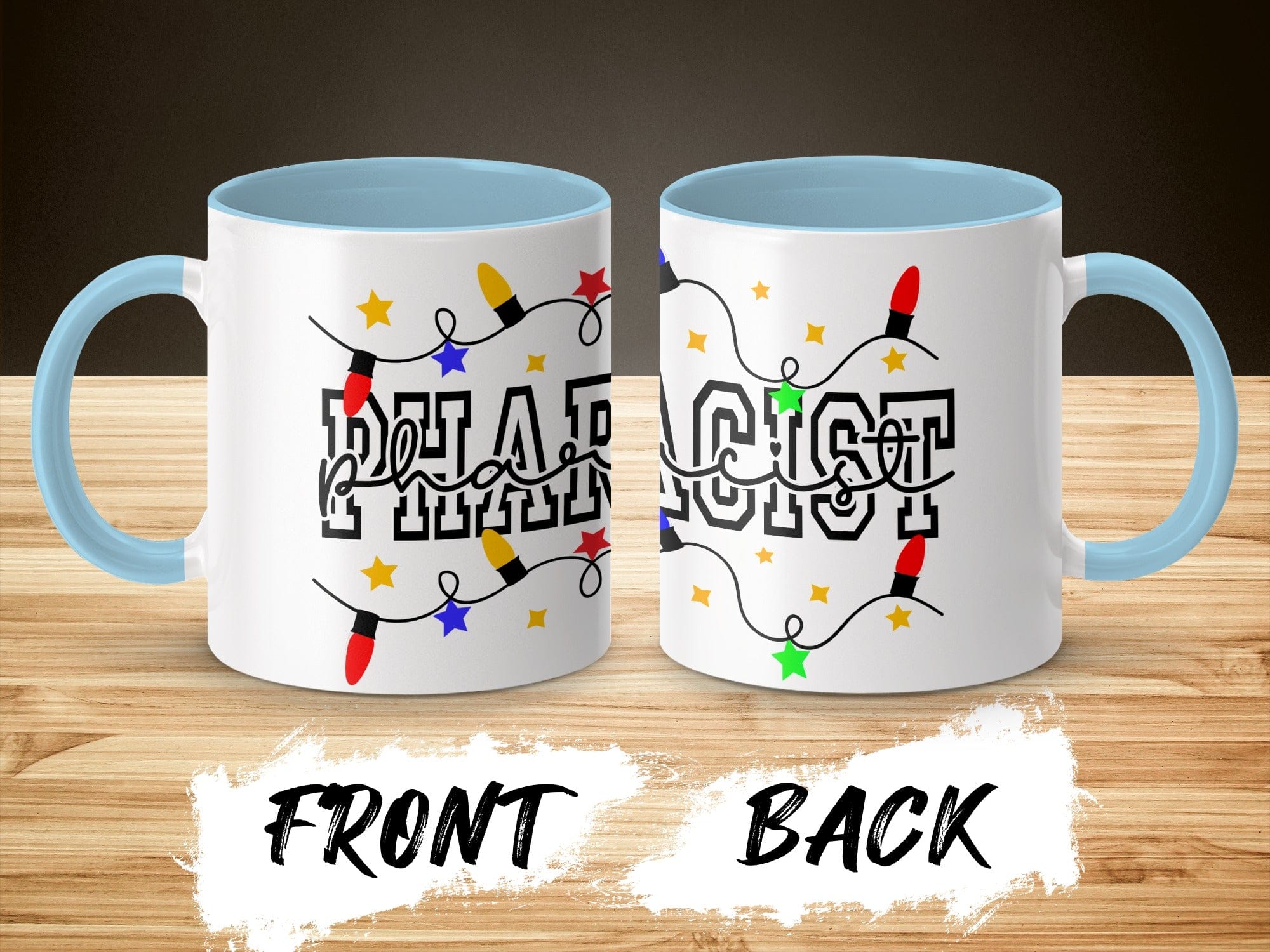 Festive Pharmacist Mug With Colorful Christmas Lights