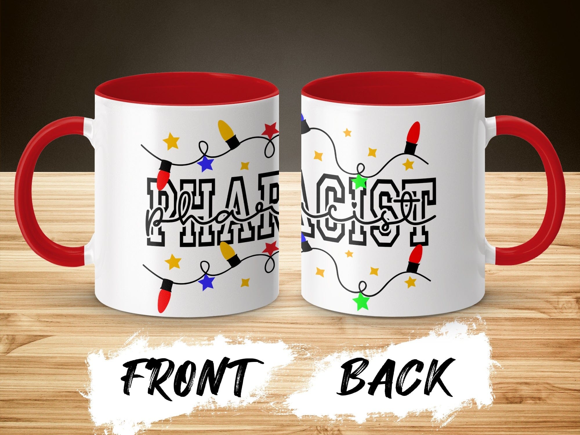 Christmas Light Pharmacy Theme Mug with Red Handle