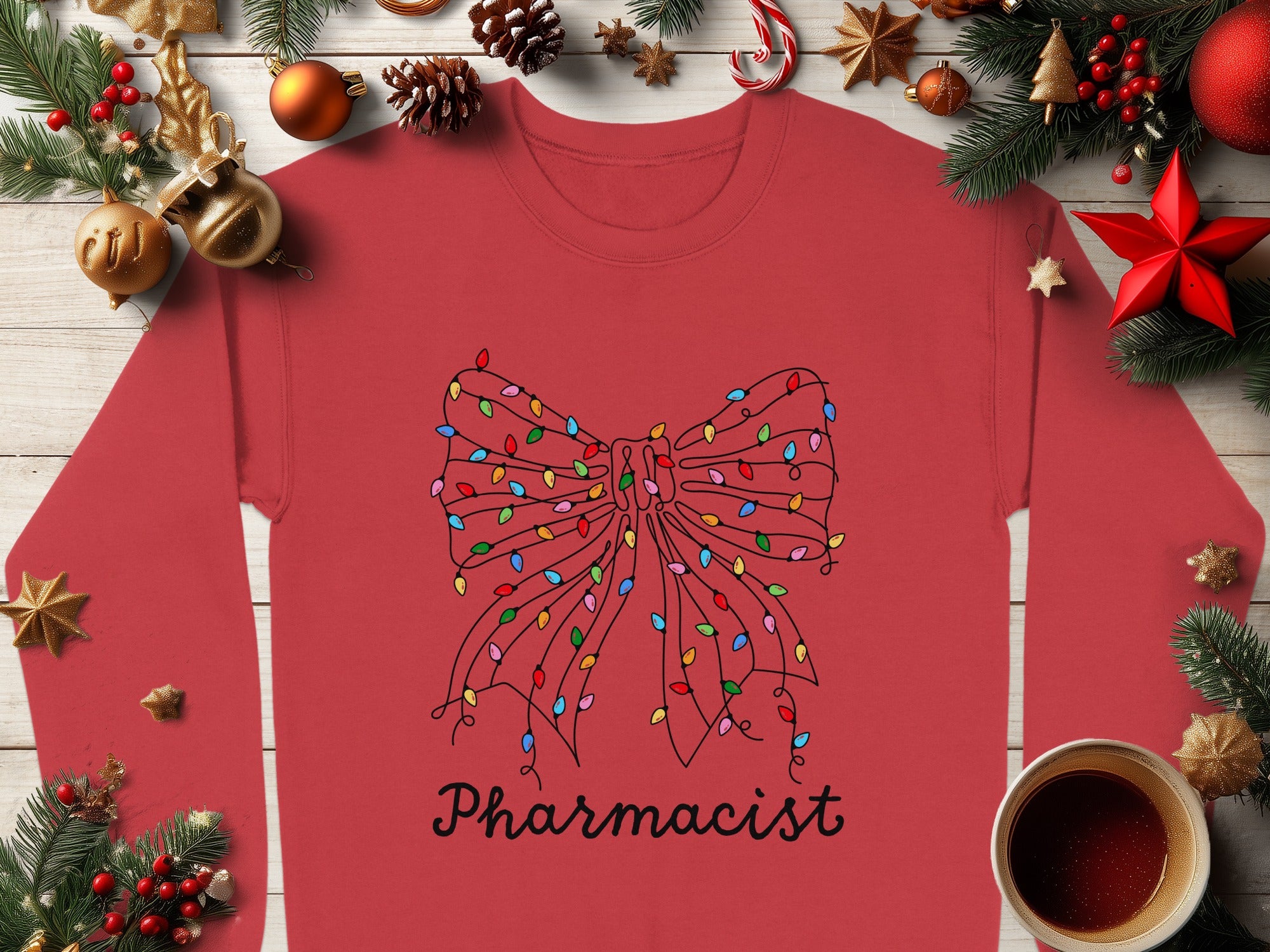 Pharmacist Holiday Shirt with Christmas Bow Design