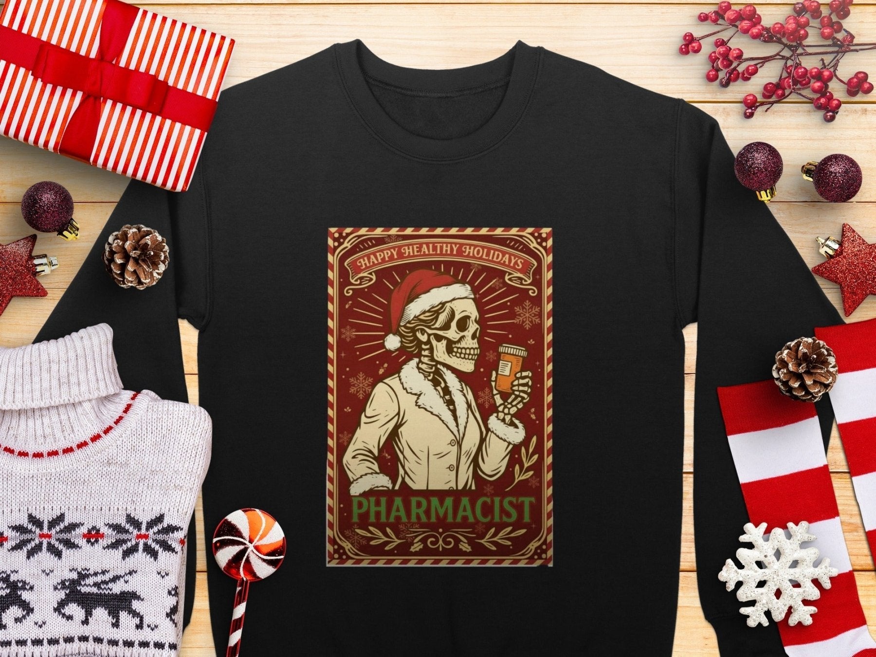 Christmas Pharmacist Tarot Card Sweatshirt - Pharmacy Apparel for Pharmacists, Techs & Students