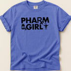 Purple t-shirt with "PHARM GIRL" text and medical icons.
