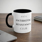 Black and white mug with "ANTI ANTIBIOTIC RESISTANCE CLUB" text.