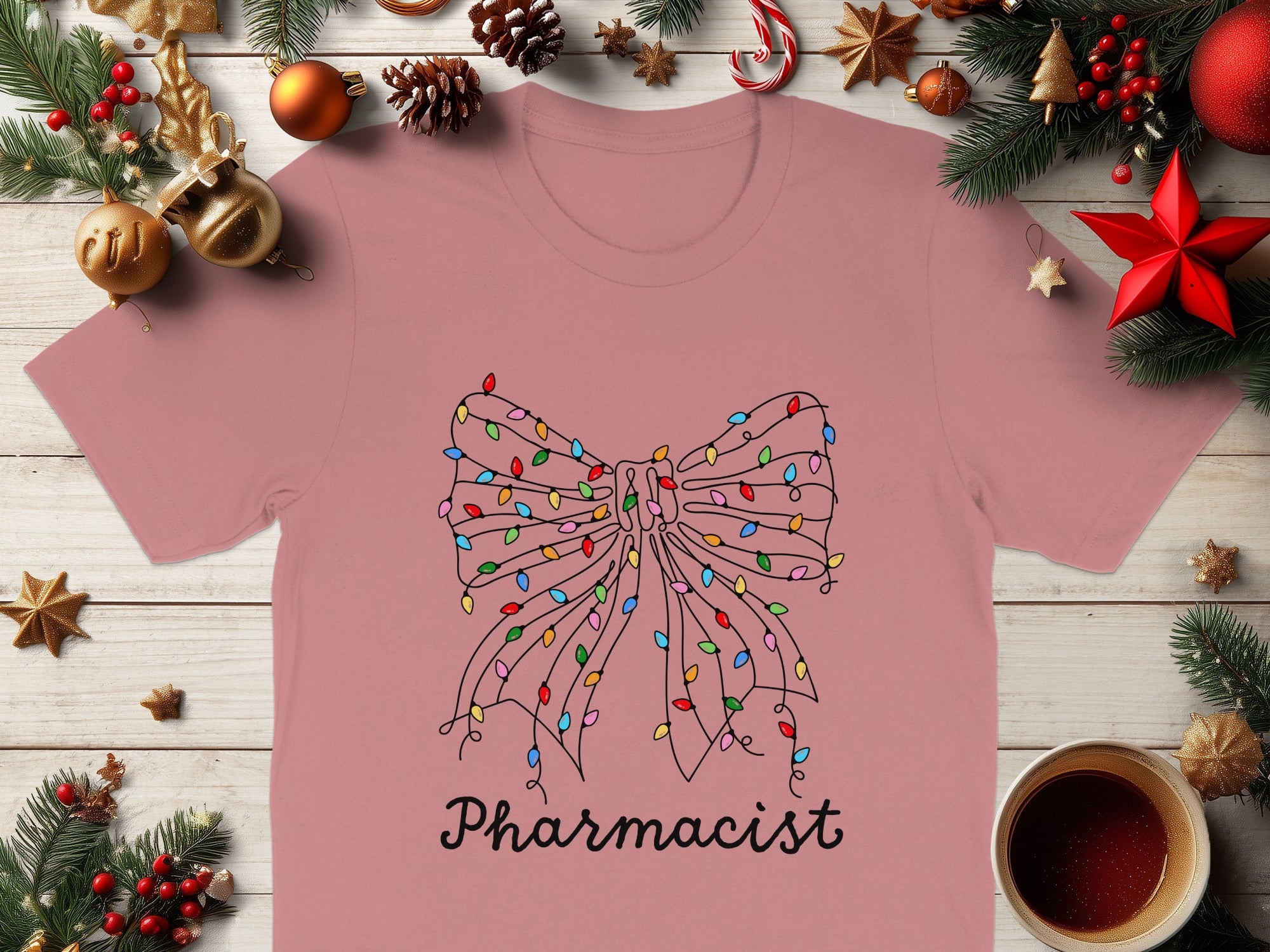 Pharmacist Holiday Lights Bow T-Shirt Gift