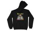 Black hoodie with "Tales from the Script" skull graphic and medicine bottles.