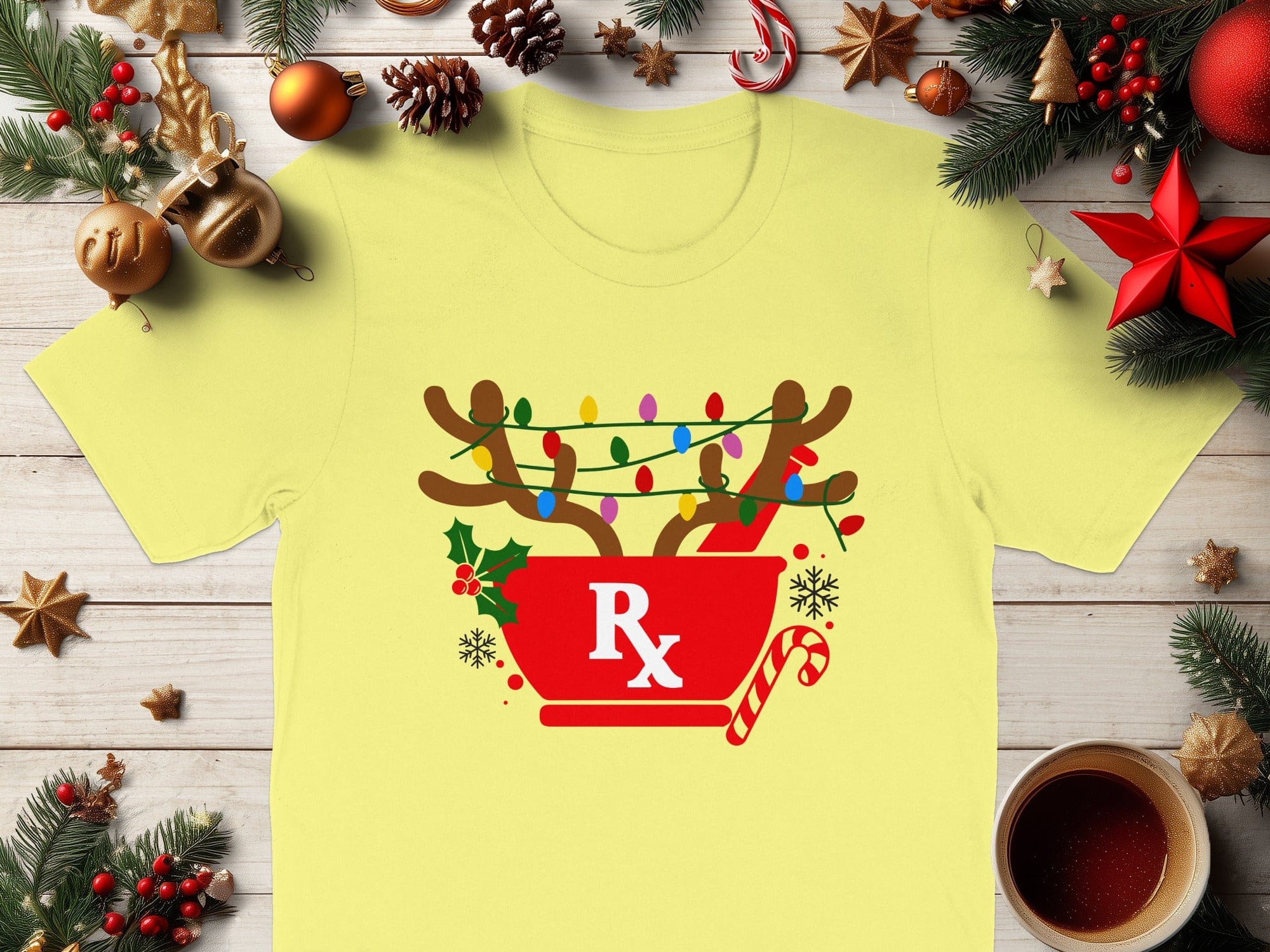 Festive Holiday Reindeer Lights RX Print T-Shirt Product