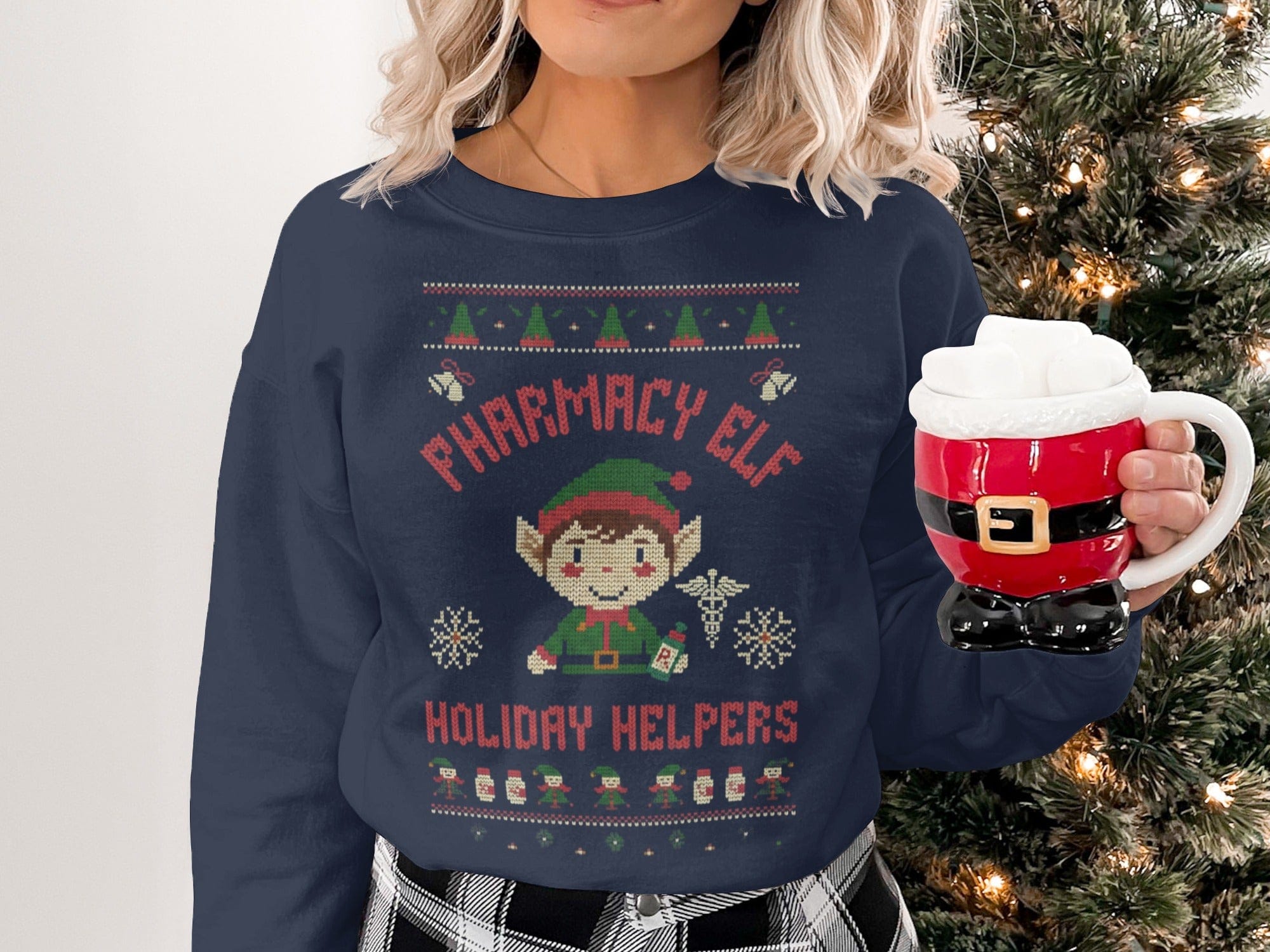 Pharmacy Elf Holiday Helpers Patterned Sweatshirt
