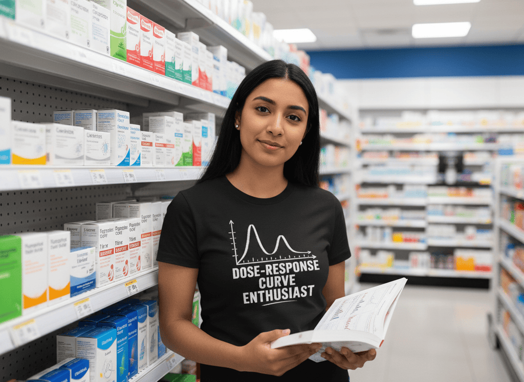 Dose - Response Curve Enthusiast Tee - Adverse Reactions - Pharmacy Apparel for Pharmacists, Techs & Students