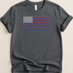 T-shirt with an American flag design made of pills.