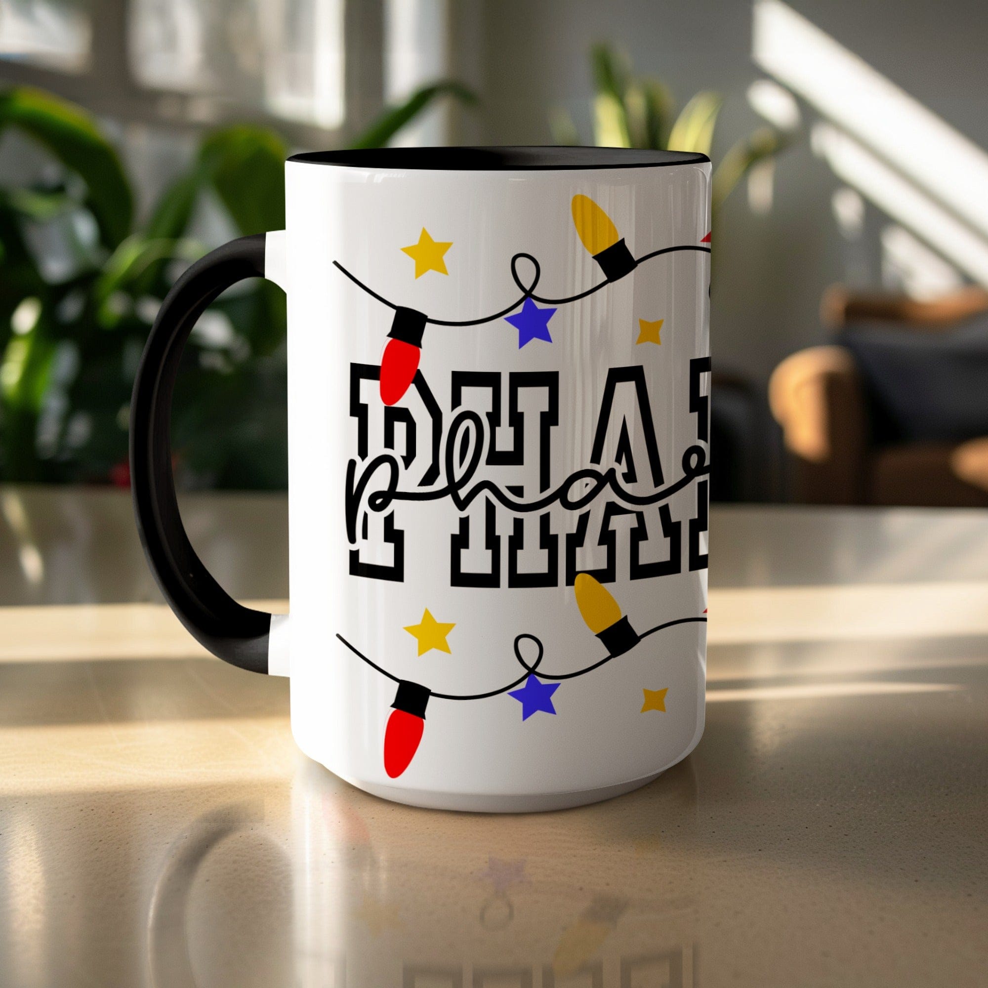 Festive Phamily Mug with Colorful Holiday Lights Design