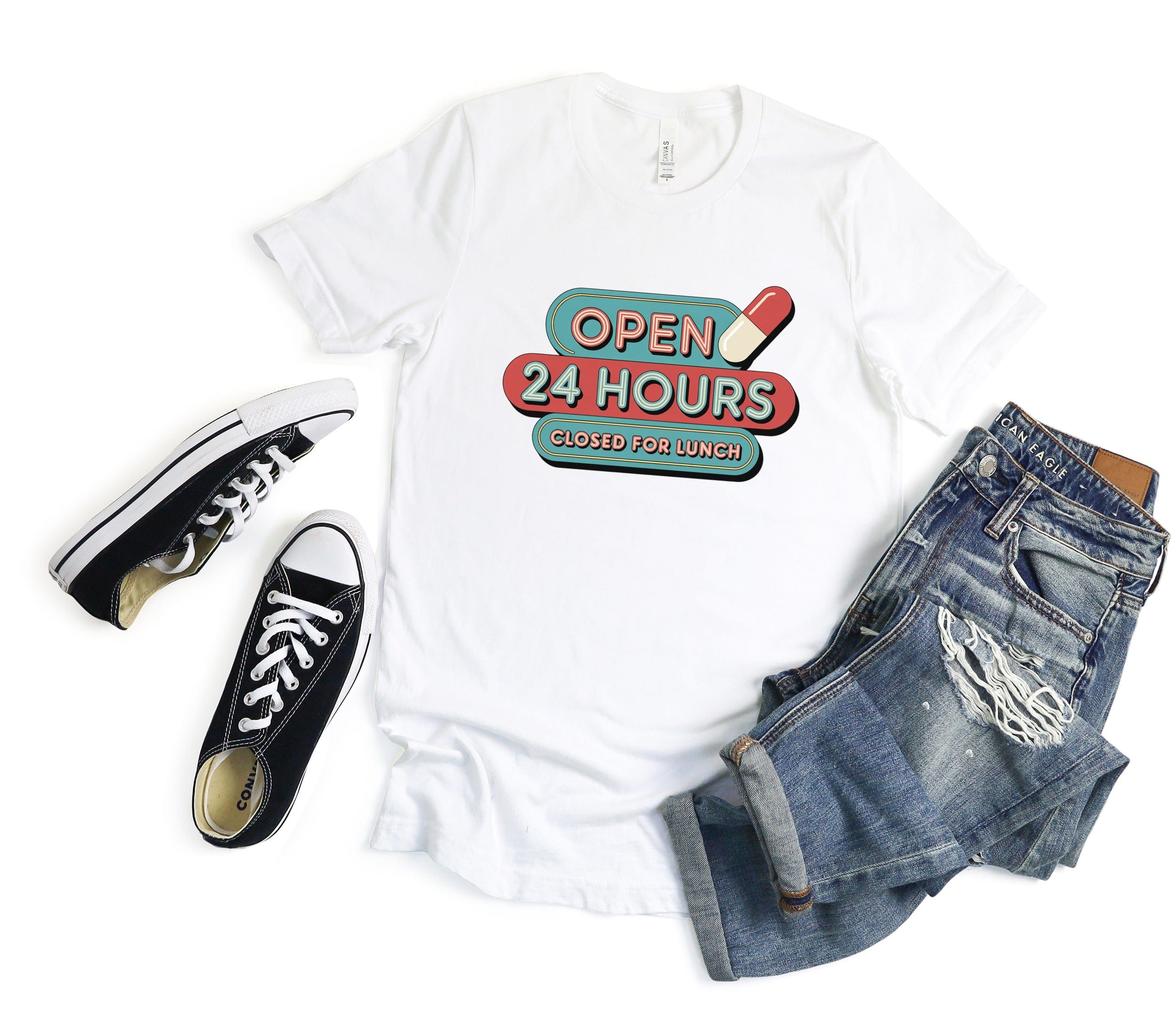 Open 24 Hours Closed for Lunch Graphic T-Shirt product
