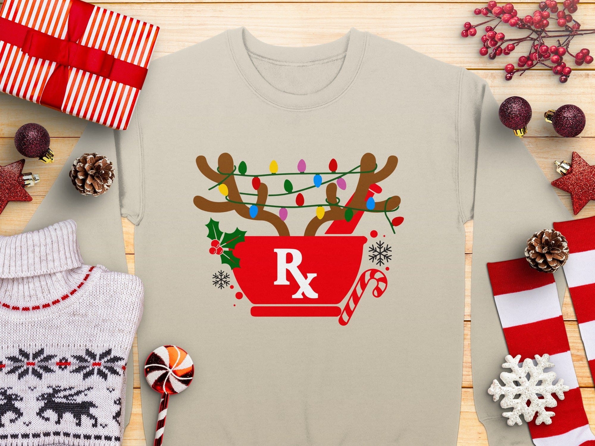 Festive Christmas Reindeer Sweater with RX Print product type
