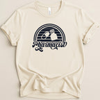 Cream t-shirt with "Pharmacist" text and pill bottle graphic.