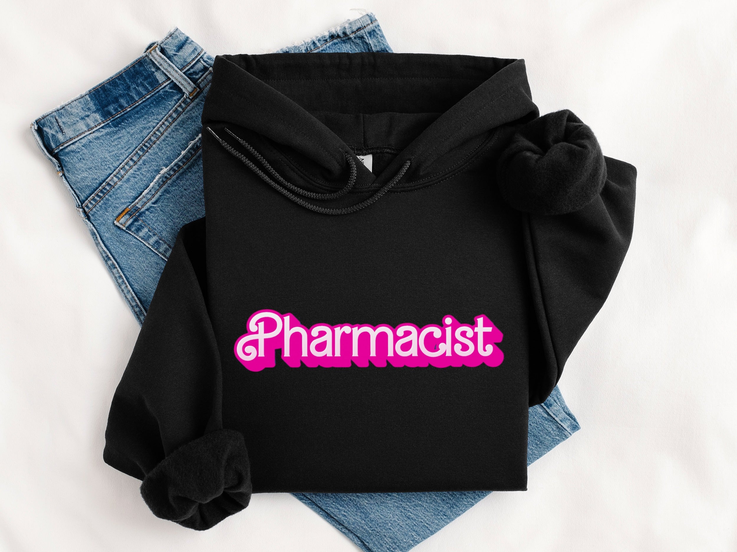Pharmacist Hoodie Featuring Bold Pink Text Design