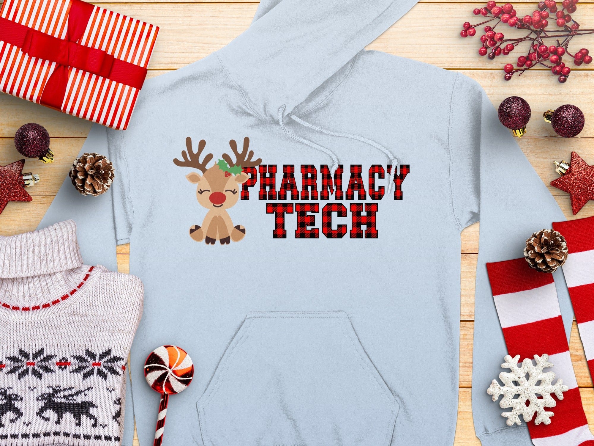 Pharmacy Tech Reindeer Hoodie Perfect for the Holidays