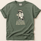 T-shirt with raccoon in lab coat holding coffee, text reads "I'm sorry about what I said when my queue was full."