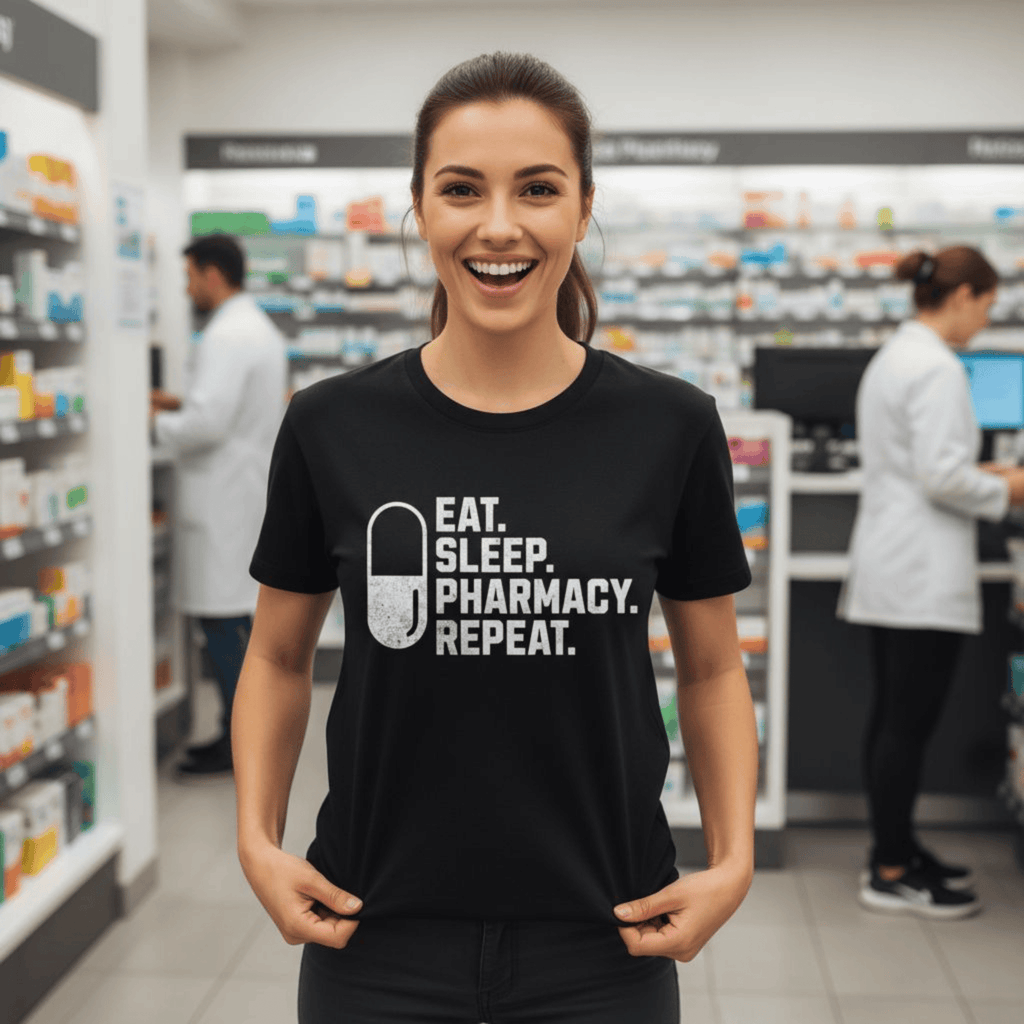 Eat Sleep Pharmacy Repeat Tee - Adverse Reactions - Pharmacy Apparel for Pharmacists, Techs & Students