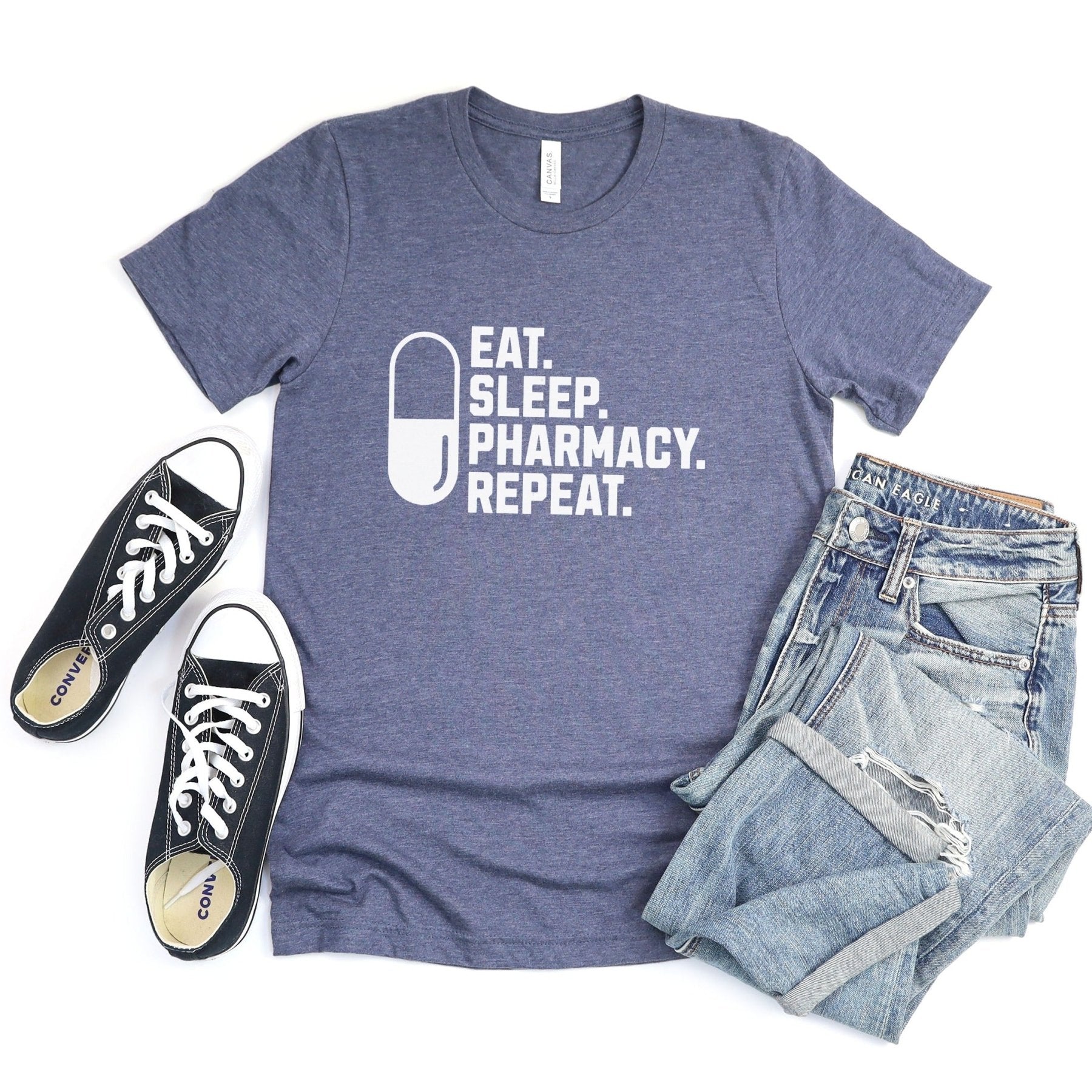 Eat Sleep Pharmacy Repeat Tee - Adverse Reactions - Pharmacy Apparel for Pharmacists, Techs & Students