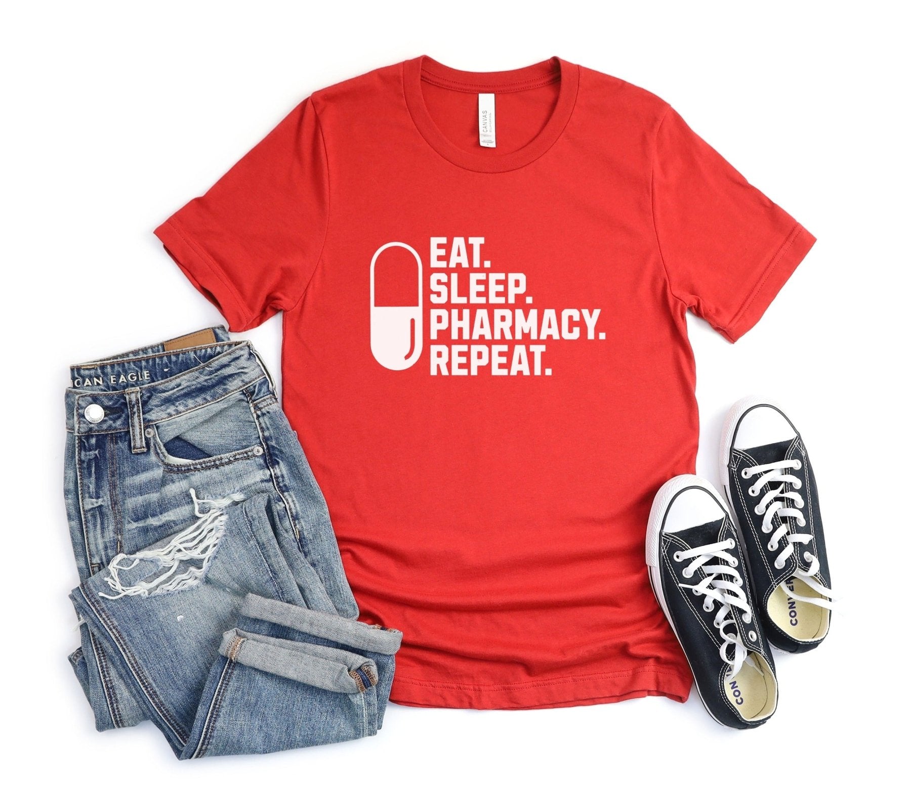 Eat Sleep Pharmacy Repeat Tee - Adverse Reactions - Pharmacy Apparel for Pharmacists, Techs & Students