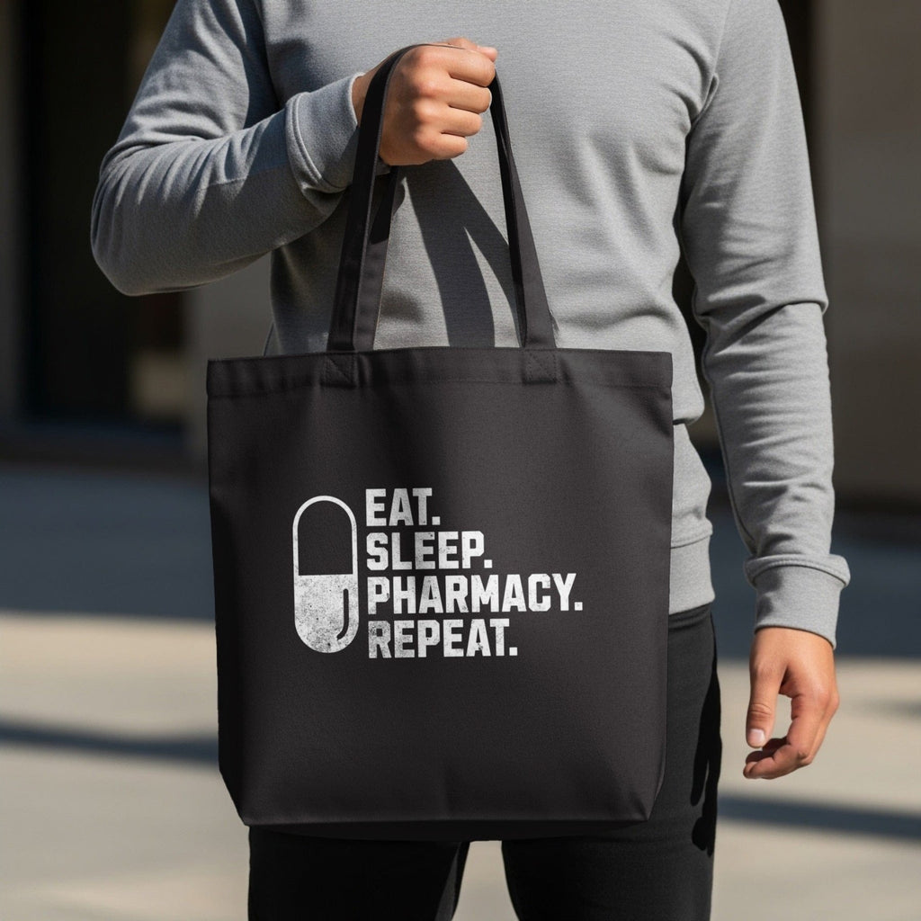 Eat Sleep Pharmacy Repeat Tote Bag - Pharmacy Apparel for Pharmacists, Techs & Students