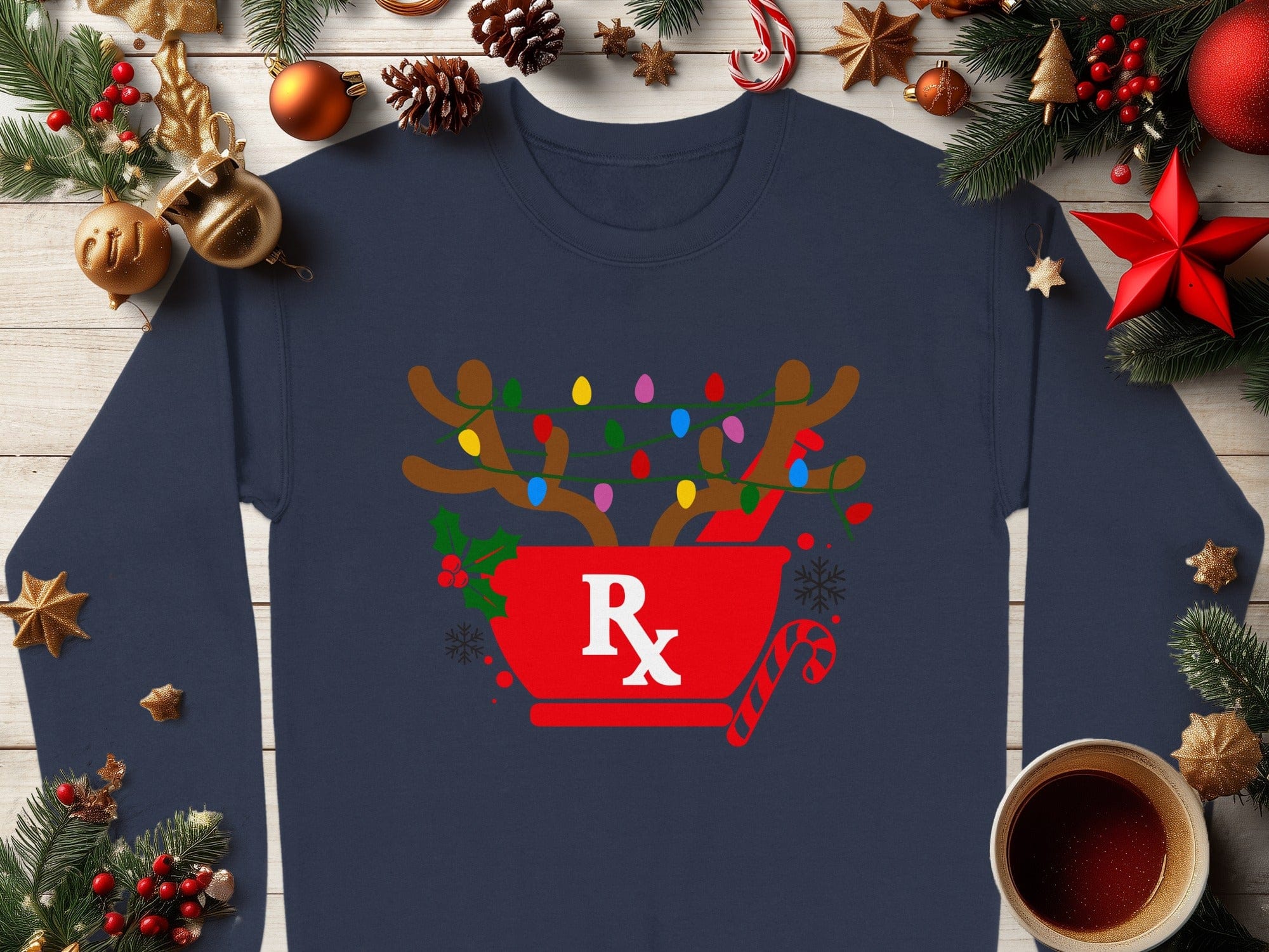 Festive Rx Sweater with Colorful Antlers Design product
