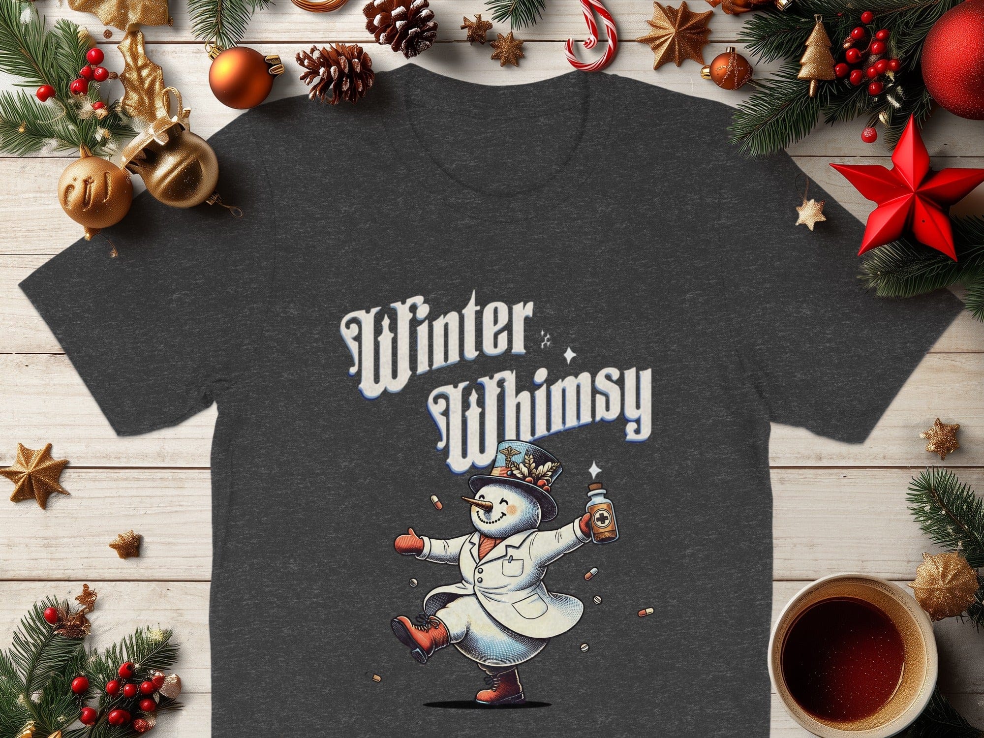 Winter Whimsy Snowman Whiskey Holiday Graphic Shirt