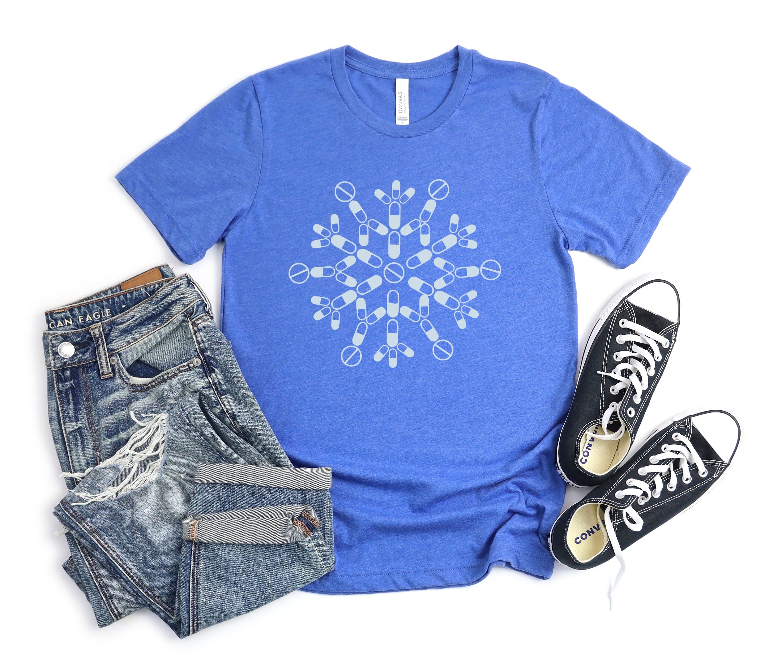 Snowflake Graphic Blue Short Sleeve T-Shirt