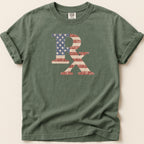 T-shirt with distressed American flag Rx graphic.