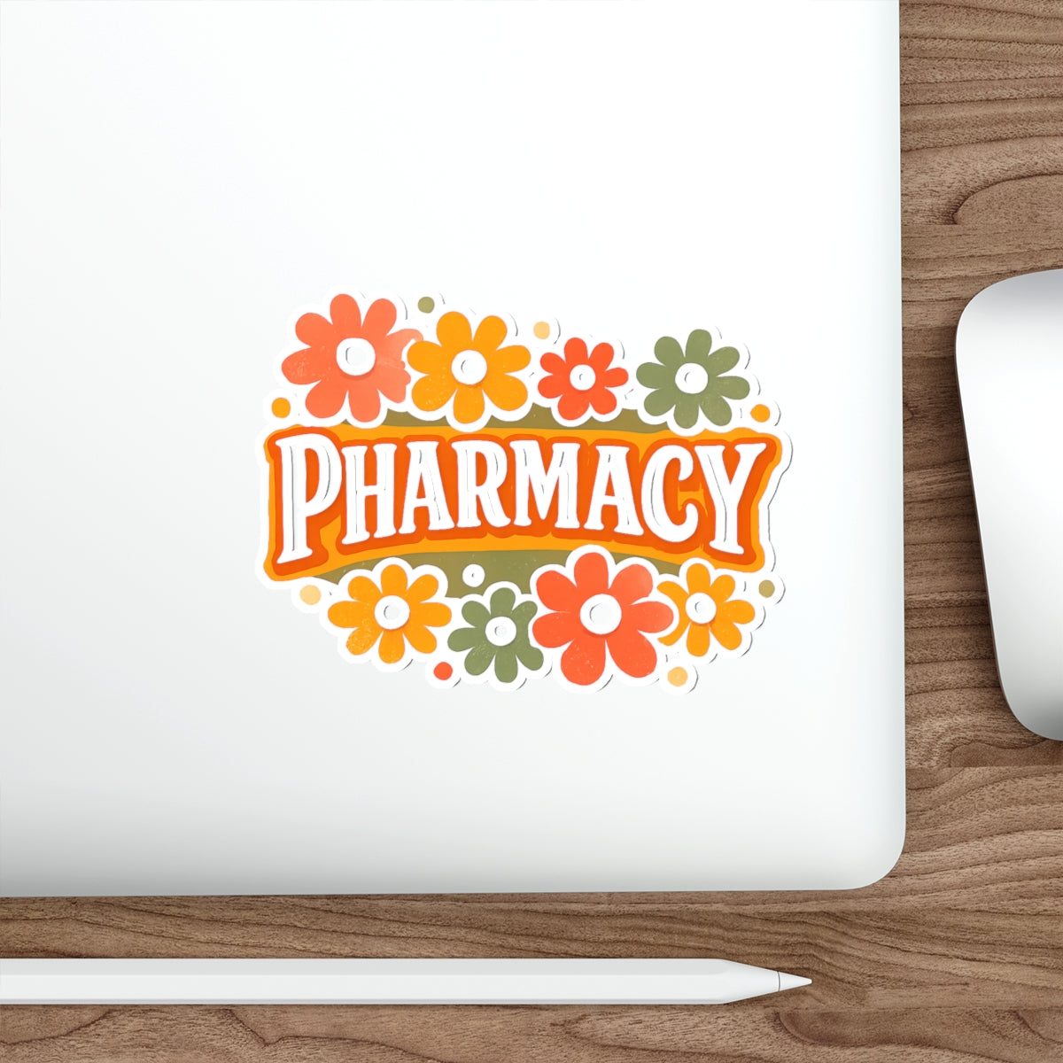 Pharmacy sticker with floral border.