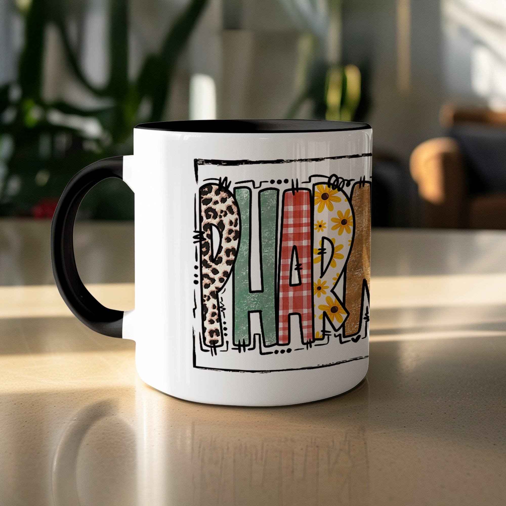 Pharmacy colorful patterned letters coffee mug