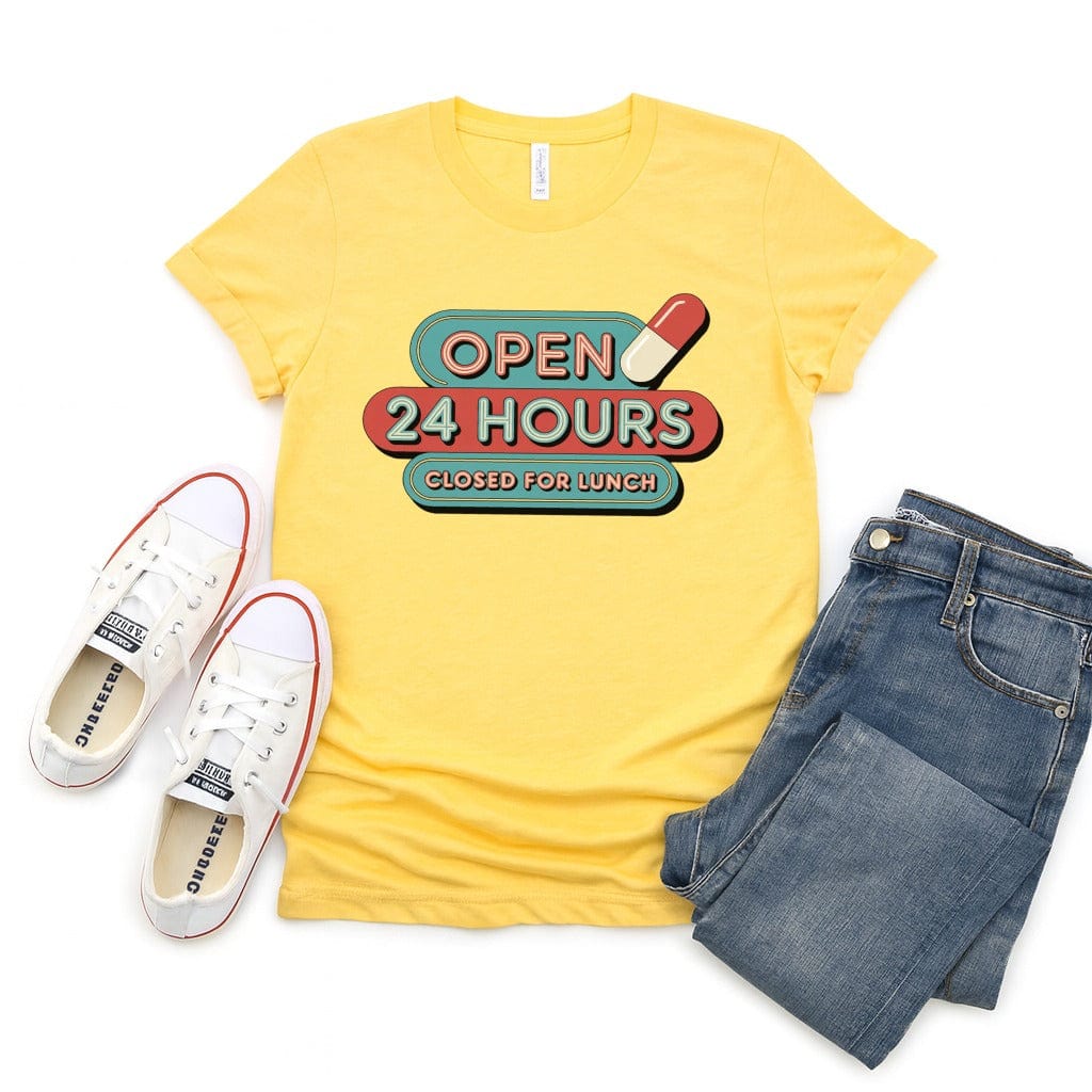 Open 24 Hours Closed for Lunch Graphic Shirt product type