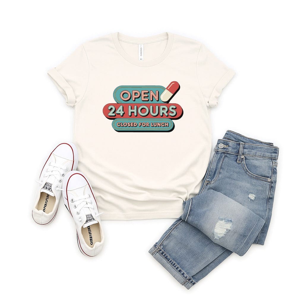 Open 24 Hours Closed for Lunch Graphic Tee product