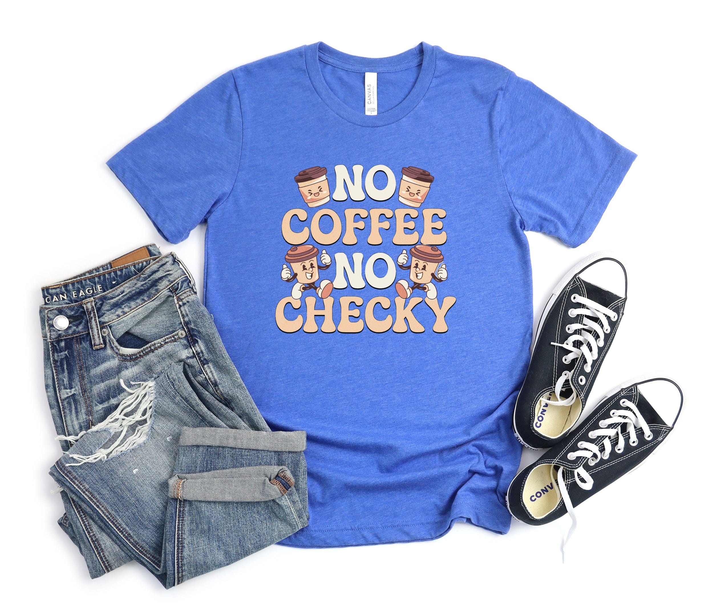 Novelty Funny No Coffee No Checky Graphic T-Shirt product