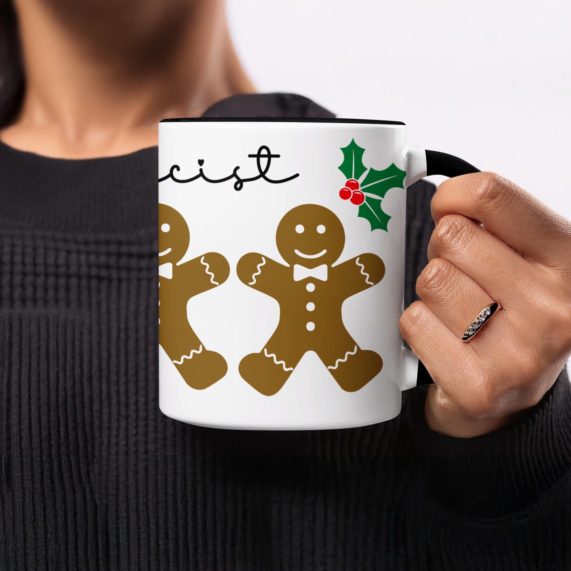 'Gingerbread Couple Mug with Holly and Cute Typography'
