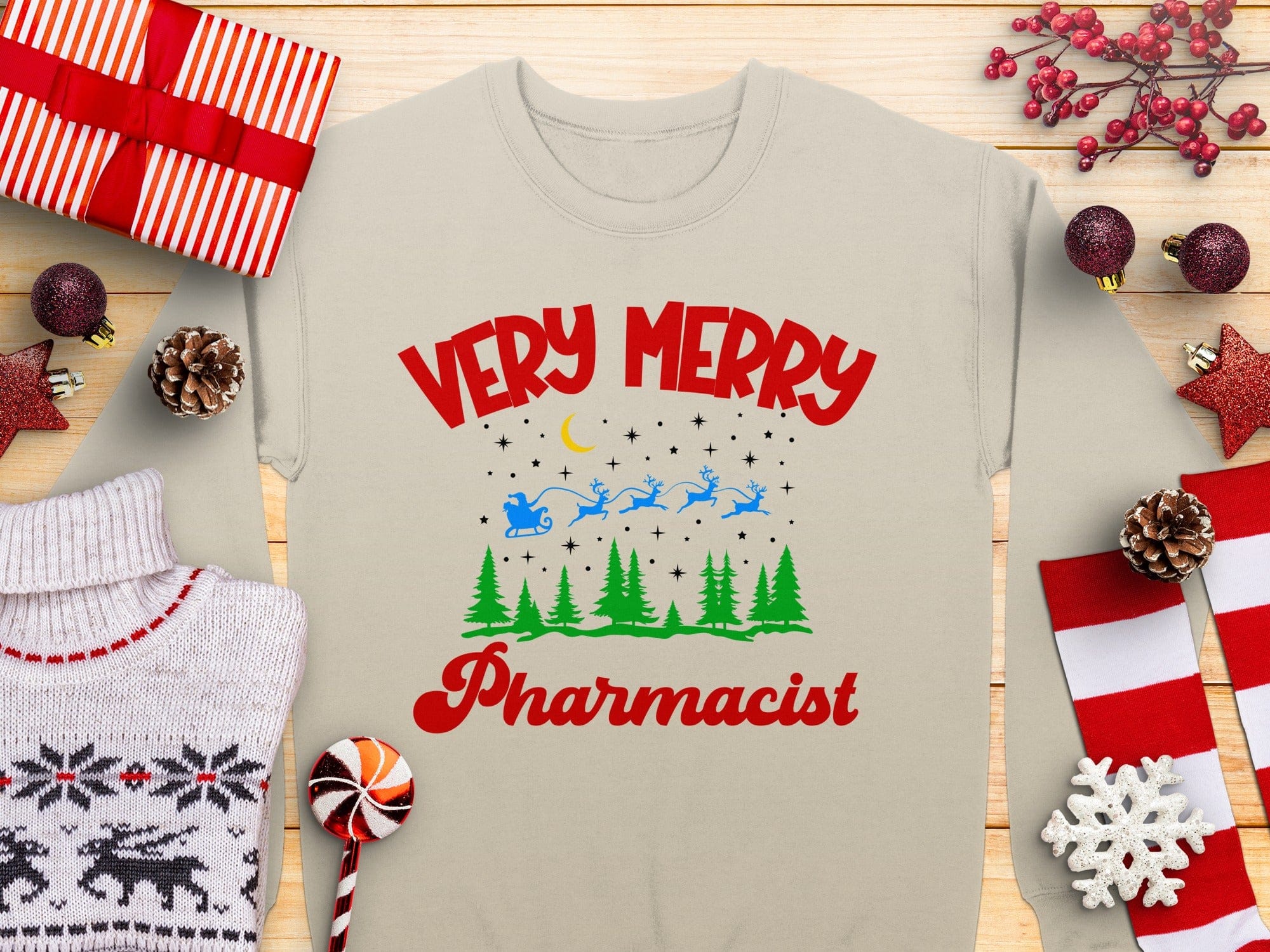 Very Merry Pharmacist Festive Reindeer Crewneck Sweater