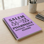 Purple notebook with "SALEM PHARMACY POTIONS - TONICS ELIXIRS" text and potion bottle graphics.