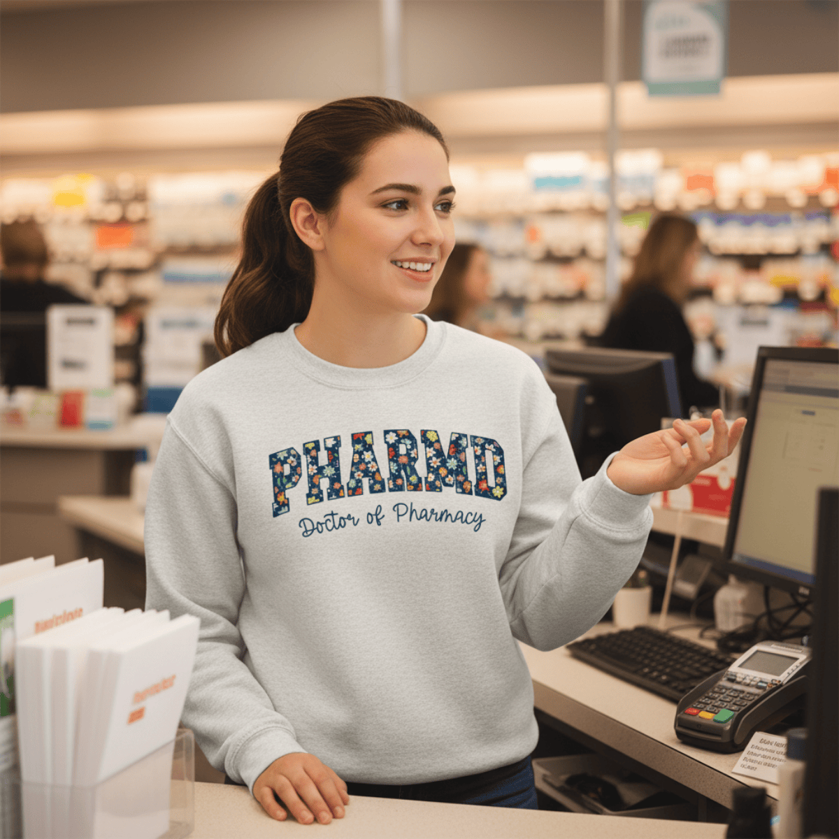 Floral PharmD Sweatshirt - Pharmacy Apparel for Pharmacists, Techs & Students