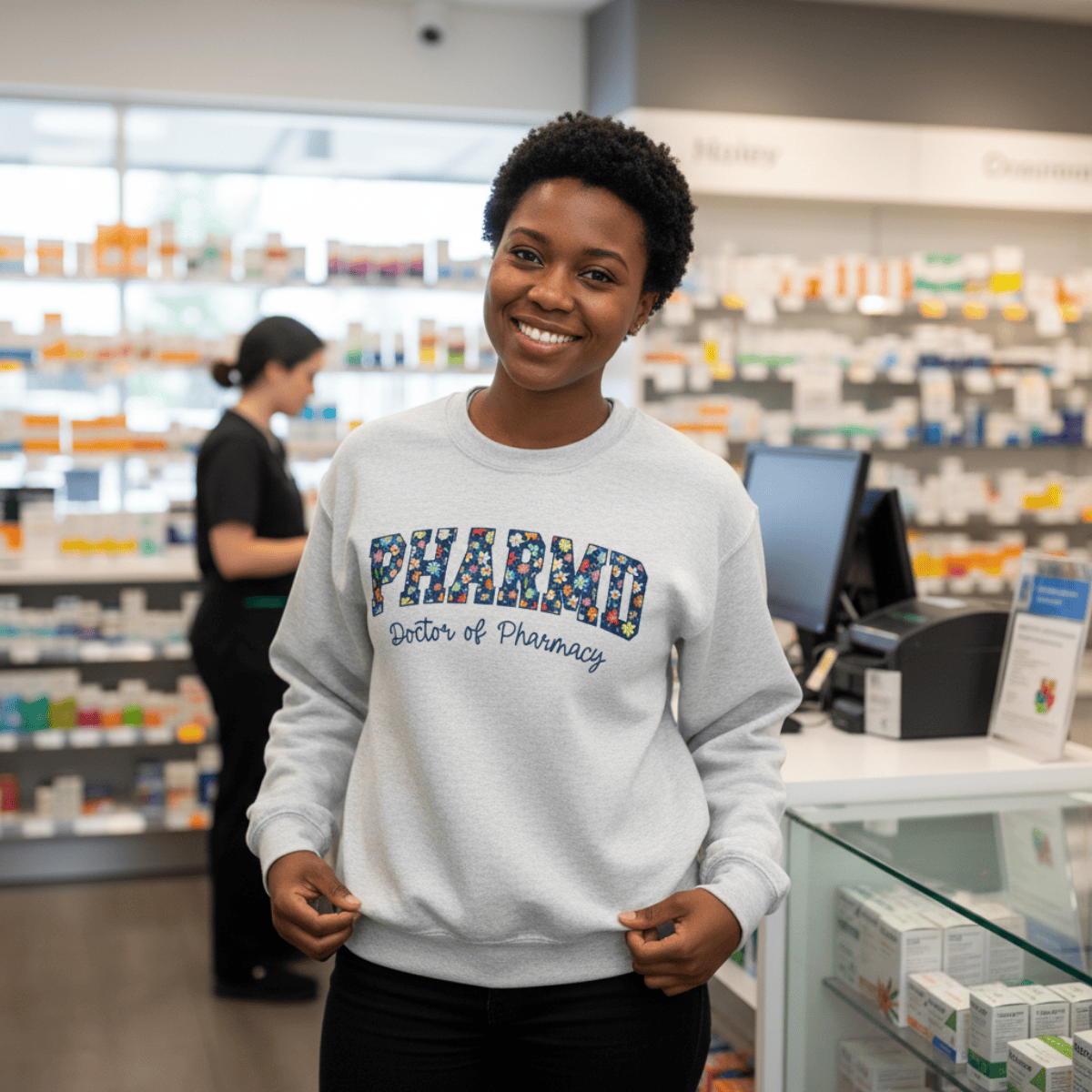 Floral PharmD Sweatshirt - Pharmacy Apparel for Pharmacists, Techs & Students