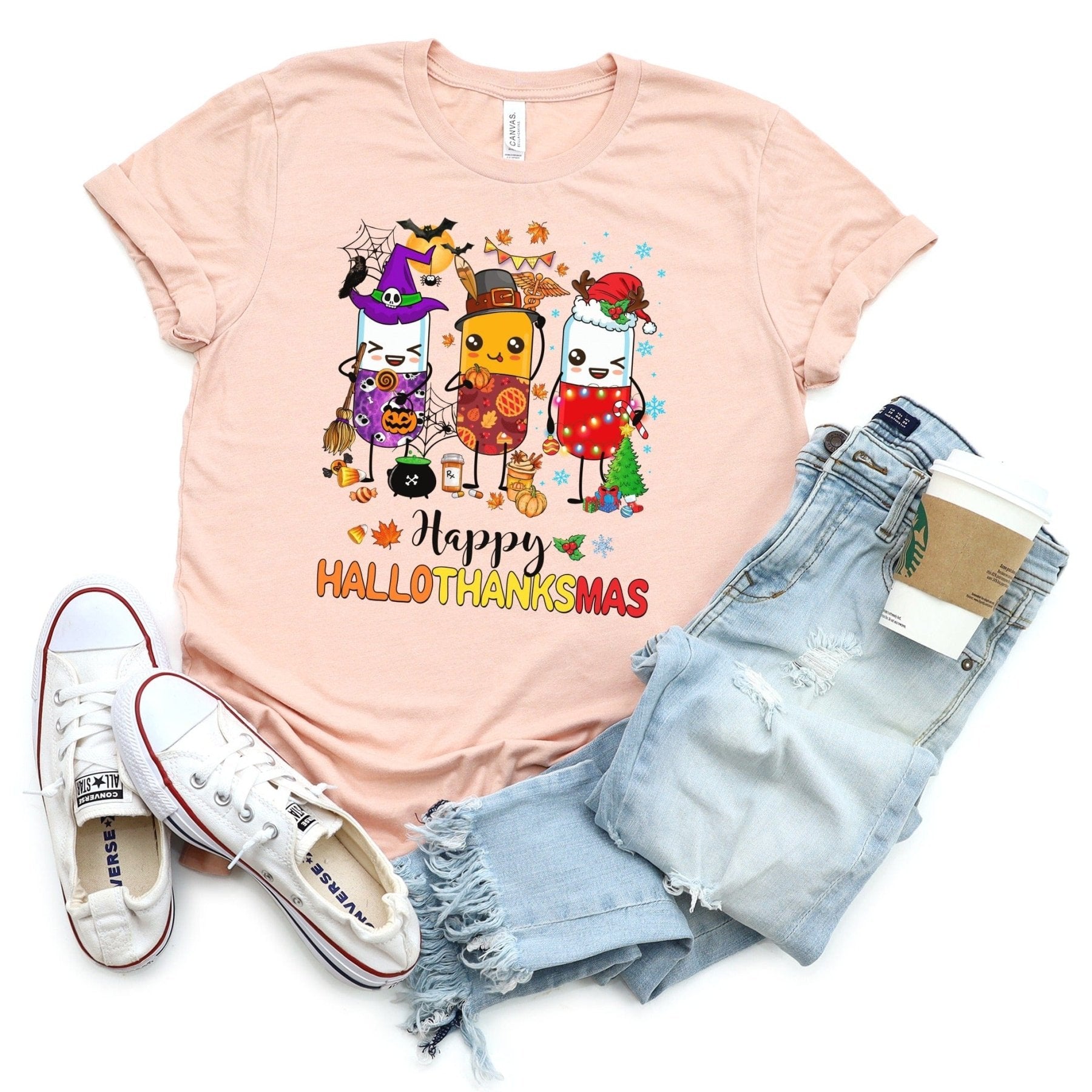 Happy HalloThanksMas Pharmacy Tee - Adverse Reactions - Pharmacy Apparel for Pharmacists, Techs & Students