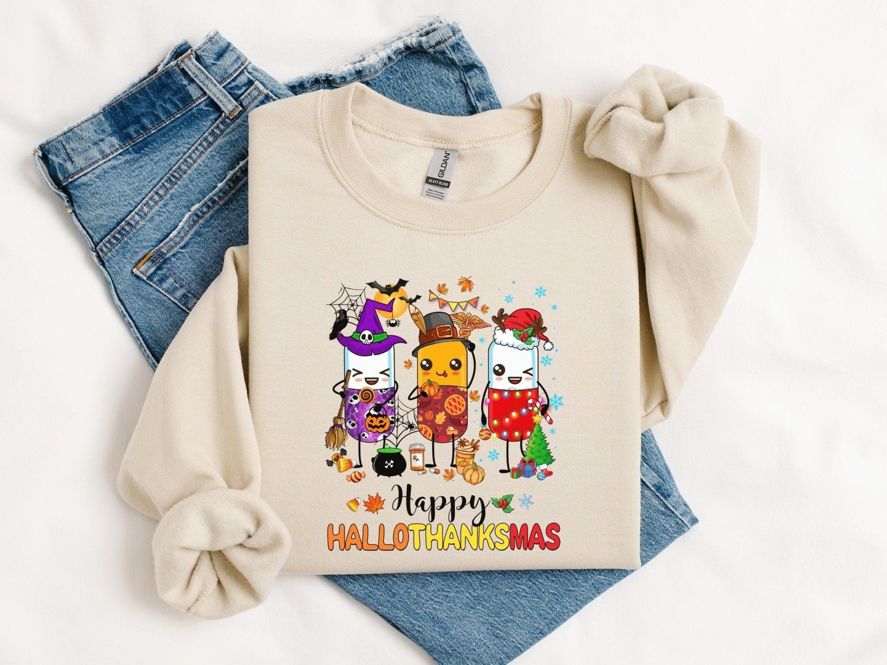 Happy Hallothanksmas Sweatshirt - Adverse Reactions - Pharmacy Apparel for Pharmacists, Techs & Students