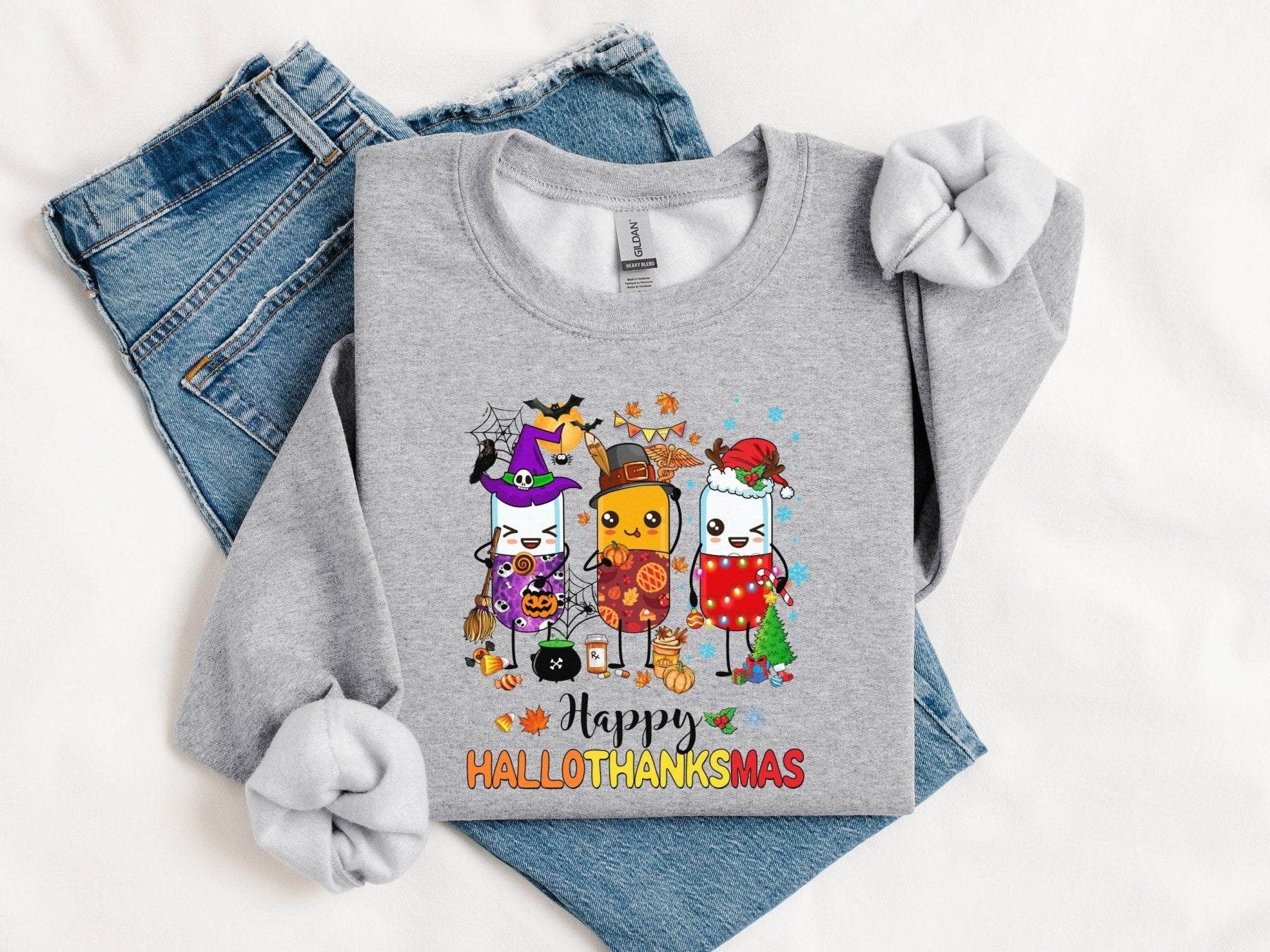 Happy Hallothanksmas Sweatshirt - Adverse Reactions - Pharmacy Apparel for Pharmacists, Techs & Students