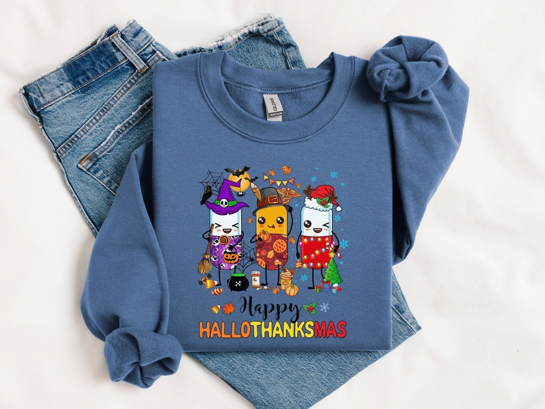 Happy Hallothanksmas Sweatshirt - Adverse Reactions - Pharmacy Apparel for Pharmacists, Techs & Students