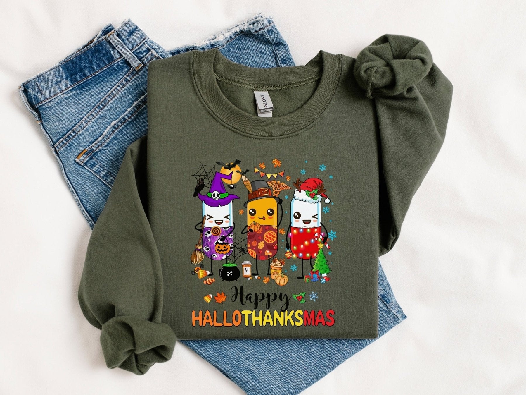 Happy Hallothanksmas Sweatshirt - Adverse Reactions - Pharmacy Apparel for Pharmacists, Techs & Students