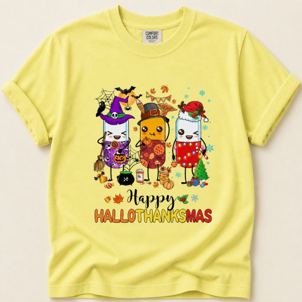 Happy HalloThanksMas Tee - Adverse Reactions