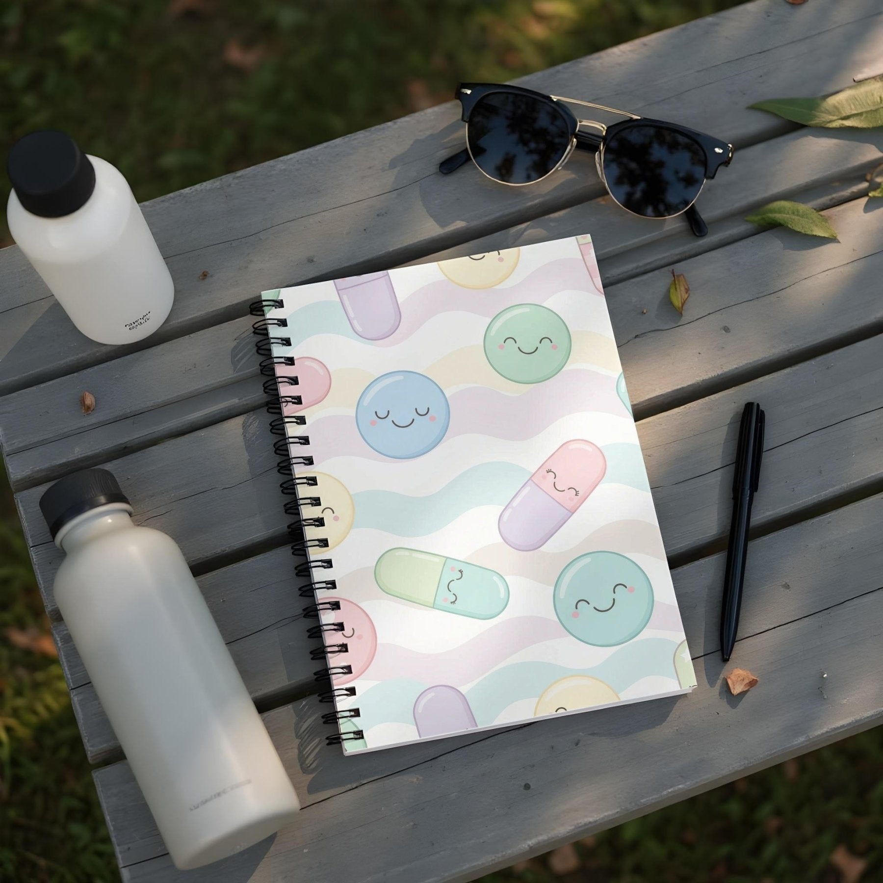 Happy Pills Pattern Spiral Journal - Adverse Reactions - Pharmacy Apparel for Pharmacists, Techs & Students