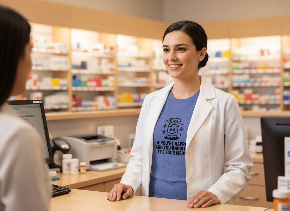 If You're Happy And You Know It It's Your Meds Tee - Adverse Reactions - Pharmacy Apparel for Pharmacists, Techs & Students