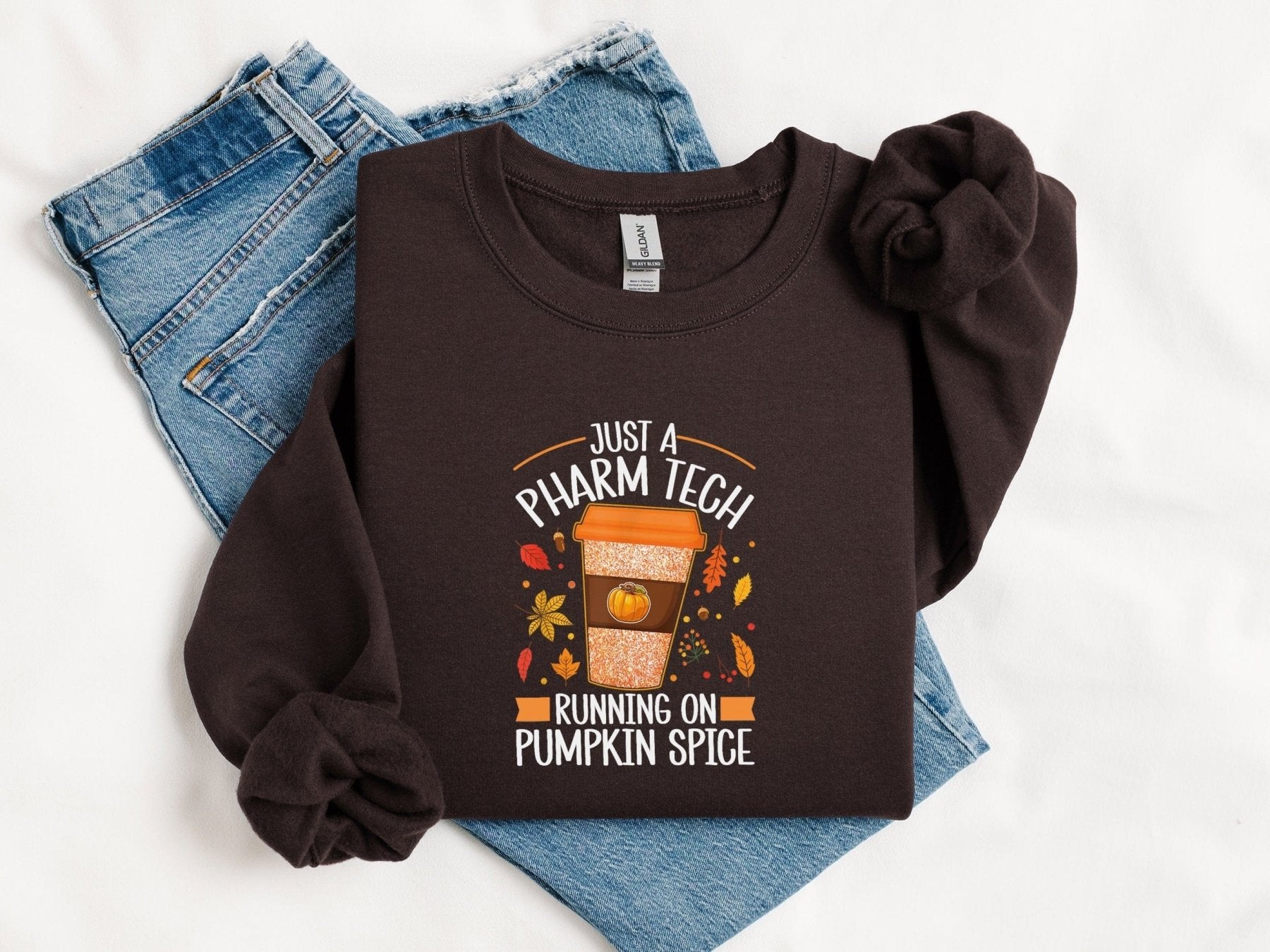 Just a Pharm Tech Running on Pumpkin Spice Sweatshirt - Adverse Reactions - Pharmacy Apparel for Pharmacists, Techs & Students